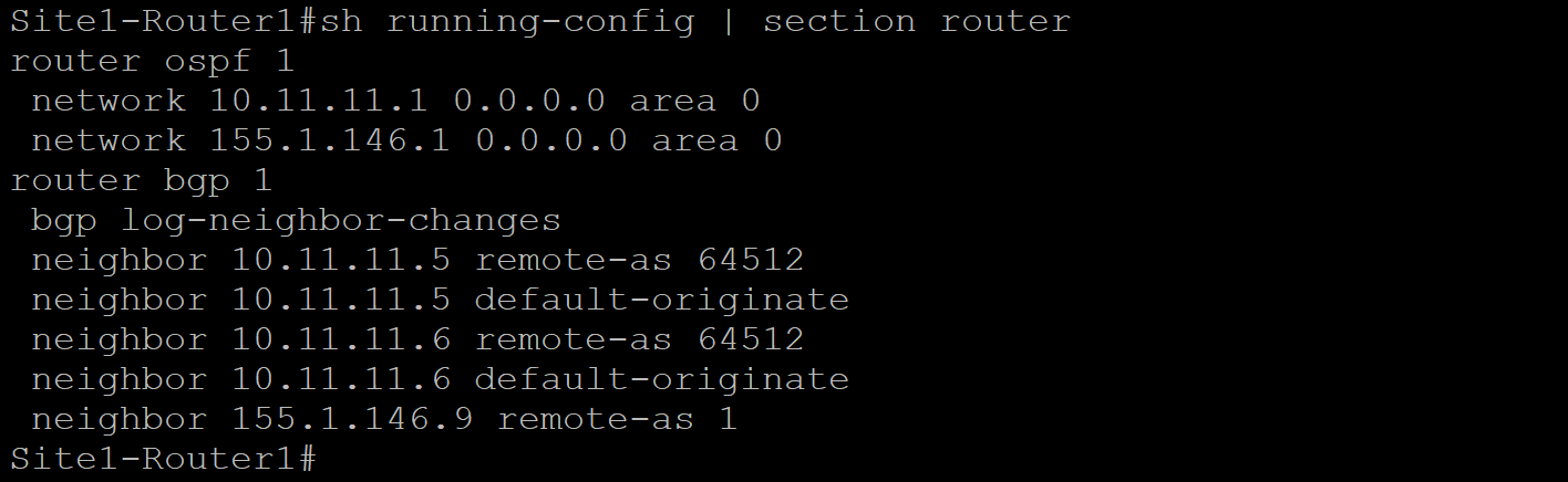 Site 1 Router 1 Config