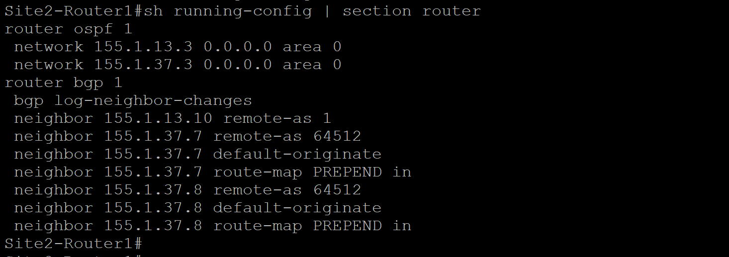 Site 2 Router 1 Configuration